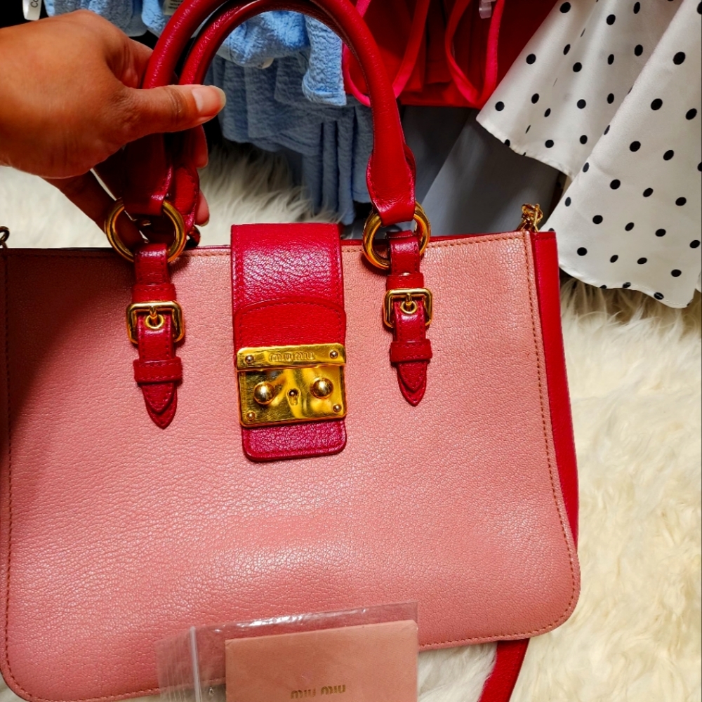 Miu Miu Pink and Red Leather Top-Handle Satchel